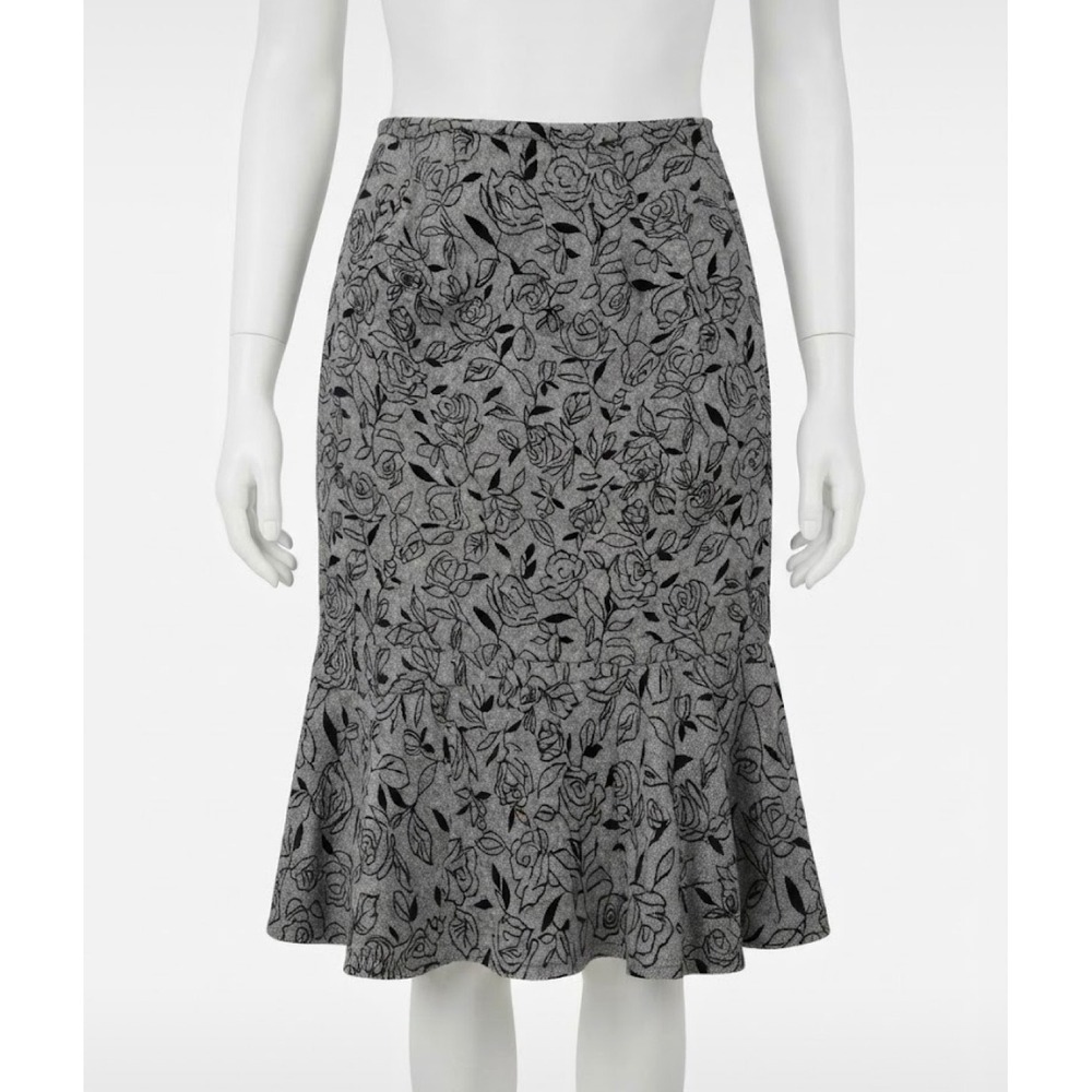 Ann Taylor LOFT Grey Wool Blend Velvet Rose Flocked Trumpet Skirt 6 Office Siren